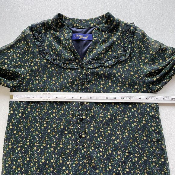 Sonic Youth Dress Long Sleeve Floral Print Mini Dress Tiered Ruffle V-Neck Small - Picture 8 of 12